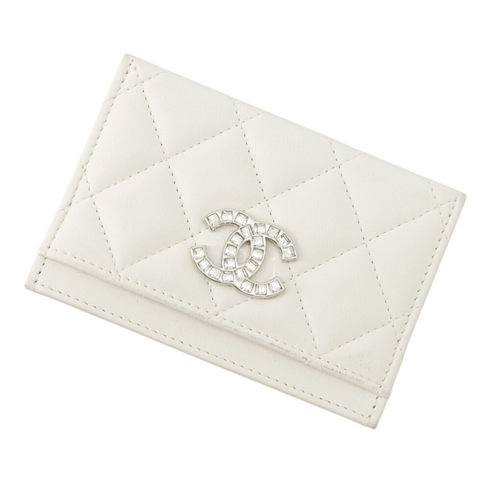 Chanel business card holder/card case, Matelassé, Coco Mark rhinestone, lambs...